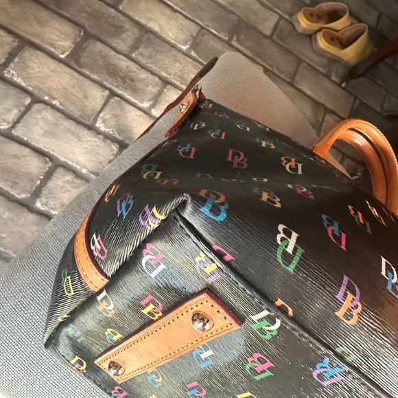 Dooney & Bourke Black Satchel Rainbow DB’s and Vacchetta Leather - Picture 5 of 16